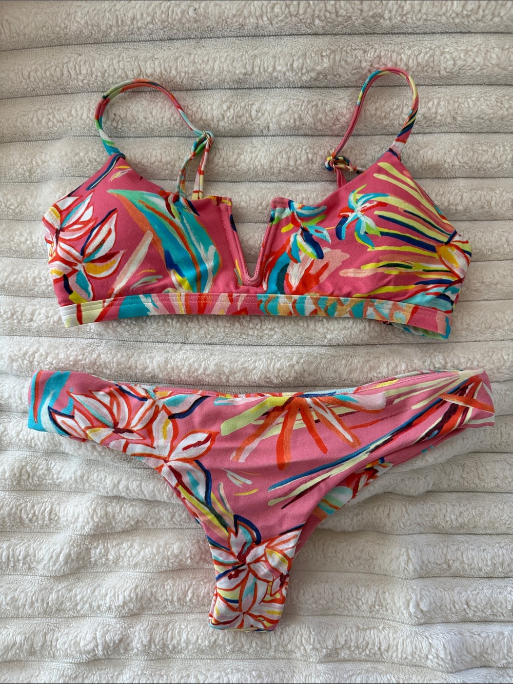 Midori Multicolor Floral Pink V-Notch Bikini